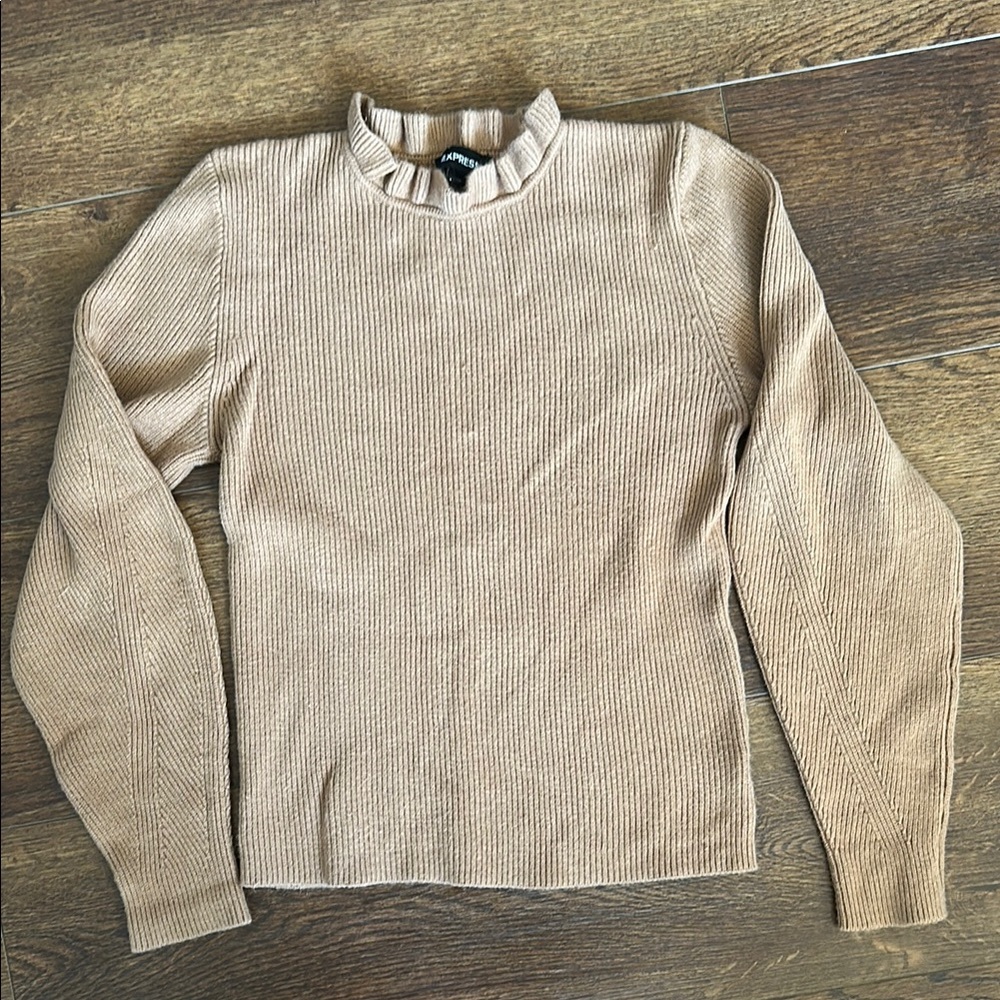 Express Tan Ribbed Long Sleeve Sweater